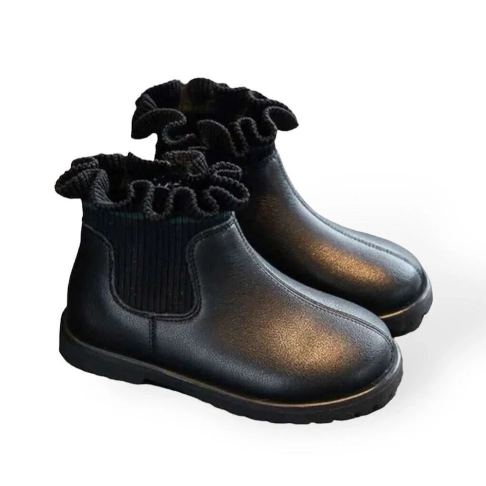 Big Girls Ankle Booties Black Chelsea Boots Size EU 36 US 6 Casual Warm Side Zip